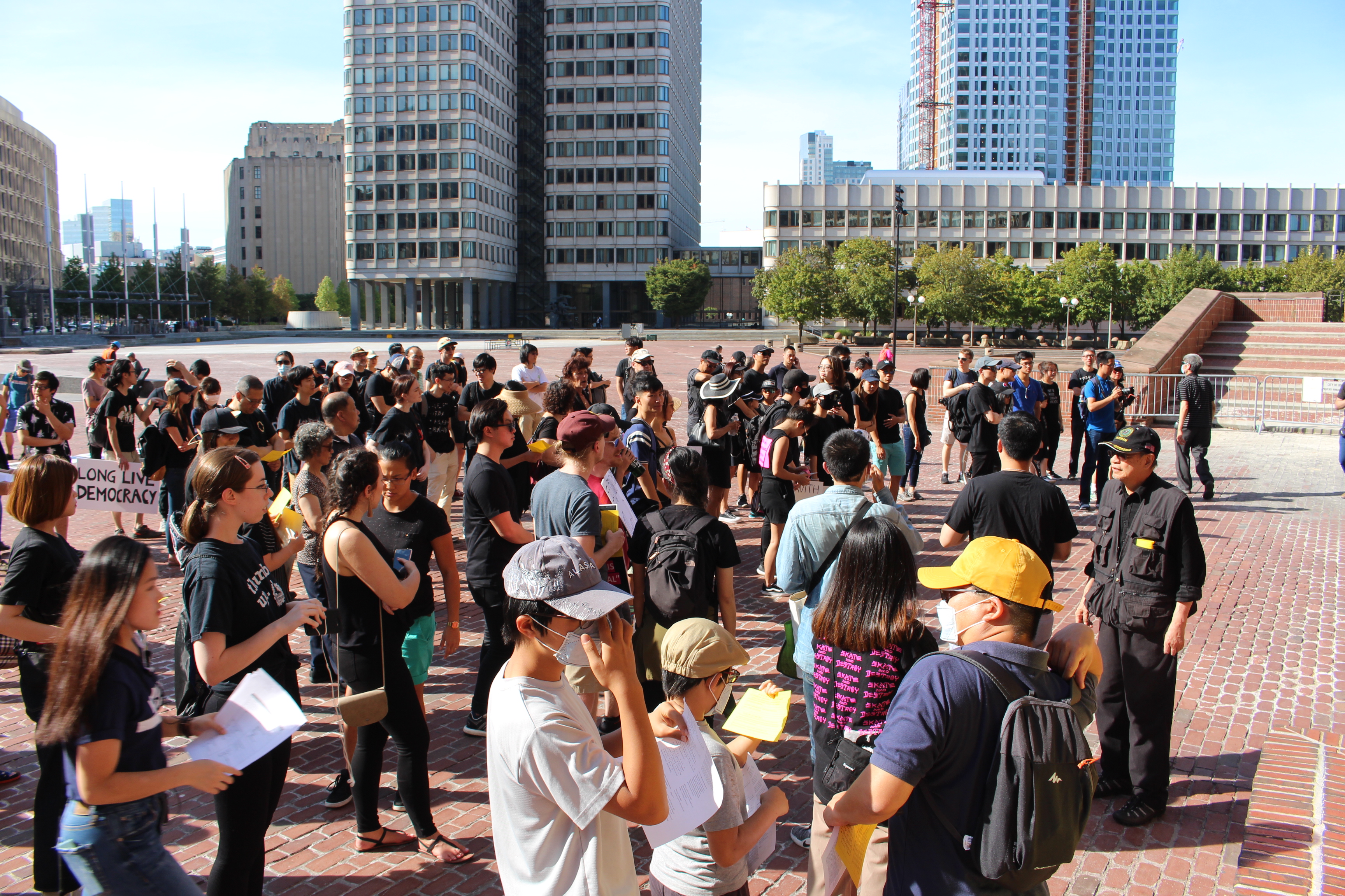 Crowds gathered in City Hall Plaza on Sept. 22 in solidarity with protestors in Hong Kong. Photo by Lex Weaver.