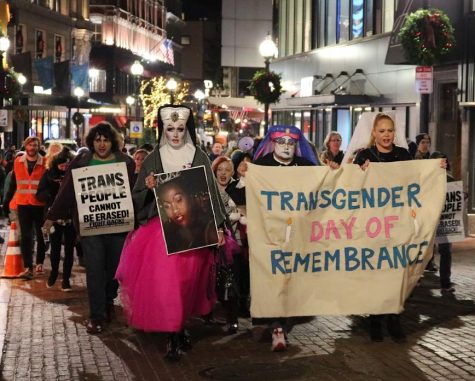 Protesters march through downtown Boston in honor of Transgender Day of Remembrance.
Photo by Ysabelle Kempe
