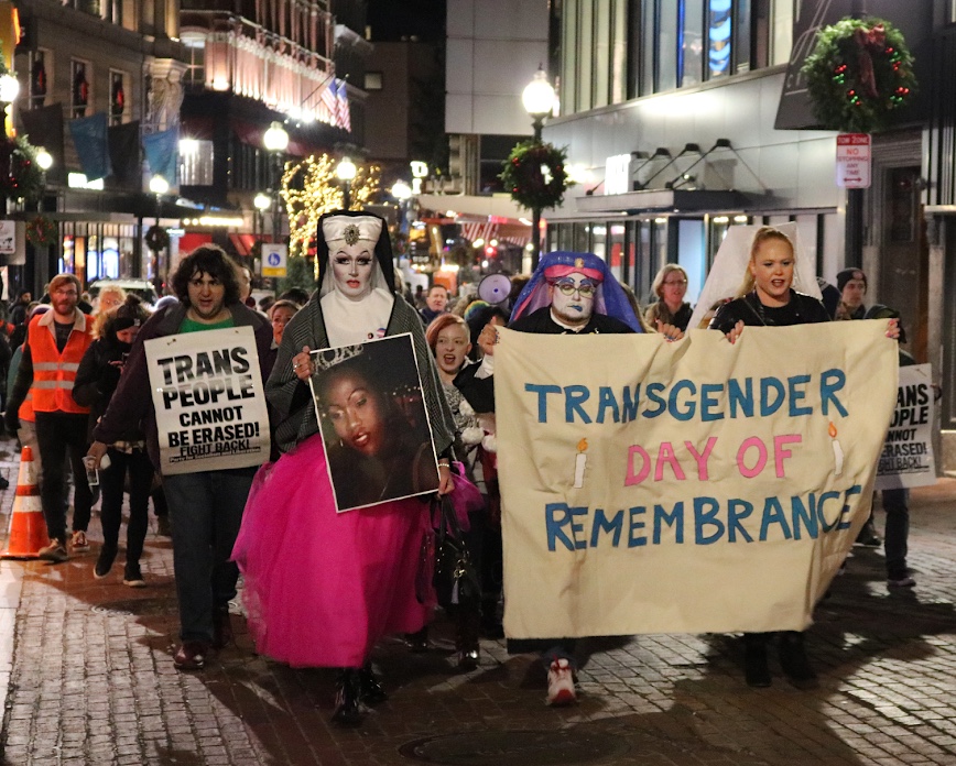Protesters march through downtown Boston in honor of Transgender Day of Remembrance.
Photo by Ysabelle Kempe