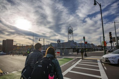 Construction wraps up at the Forest Hills station, where pedestrians, cyclists and drives each have newly designated routes. Photo by Andy Robinson