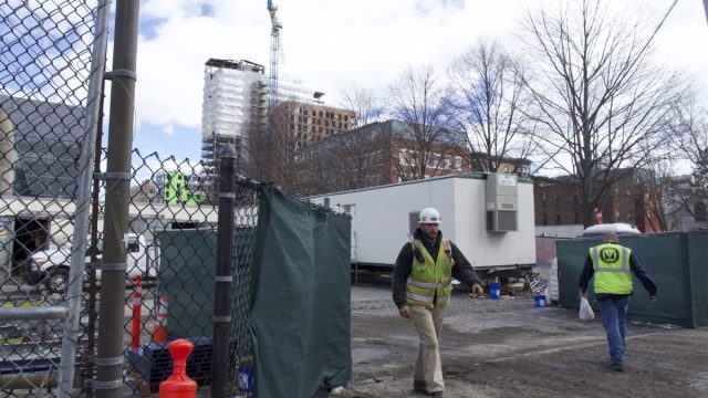 Northeastern has multiple active construction sites along Columbus Avenue in Roxbury. Photo by Zach Ben-Amots.