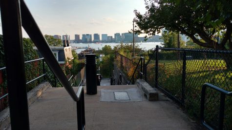 Immigrants that arrived in Boston from 1920-1954 climbed these stairs after being processed in the East Boston Immigration Station. The stairs are located just down the street from the Golden Stairs Immigration law office. Photo by Avery Bleichfeld.