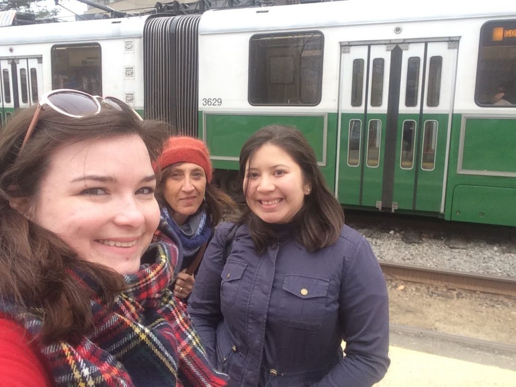 (Left to right) Catherine Gaggioli, Judy Gelman and Araceli Hintermeister founded Books on the T in Boston in 2017. Photo courtesy of Catherine Gaggioli.