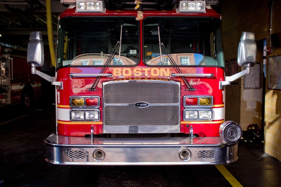 A Boston Fire Department truck in a station. Photo by garghe, via Flickr, CC BY-SA 2.0.