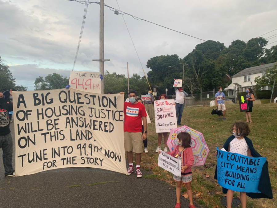 Activists demand support for housing justice in Suffolk Downs at Mass Dems DNC screening