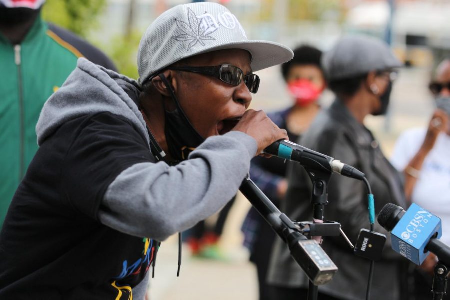 A speaker at the Protect Black Women rally.