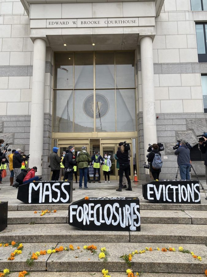 Protesters in front of the Boston’s Eastern Housing Court.