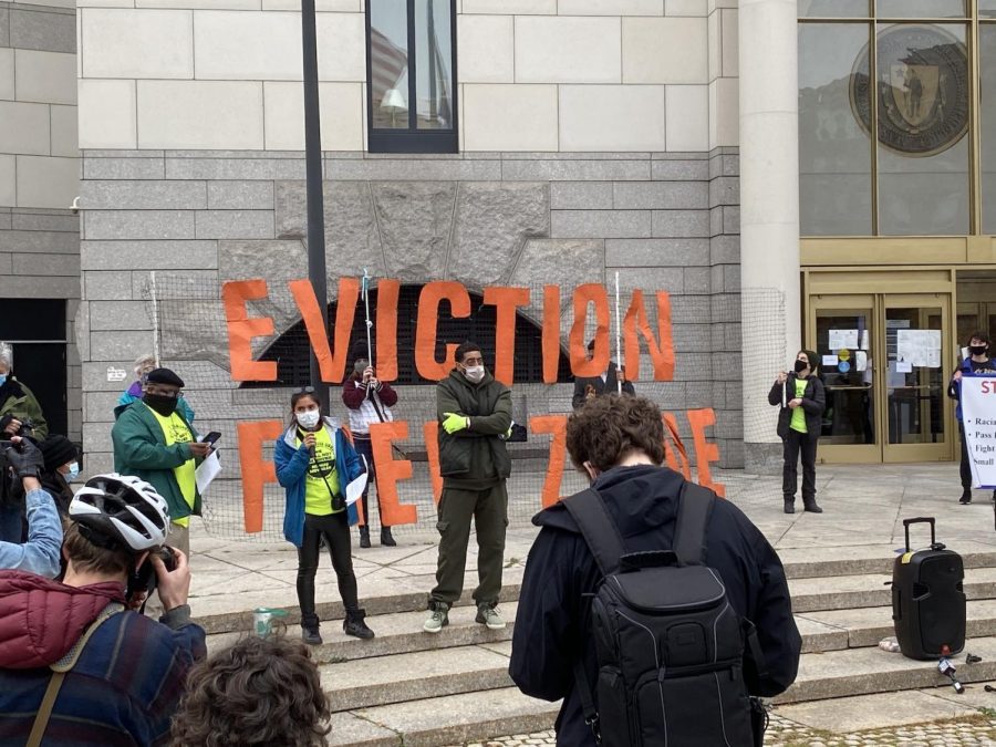 Protesters mobilize for housing stability bill in front of Boston’s Eastern Housing Court