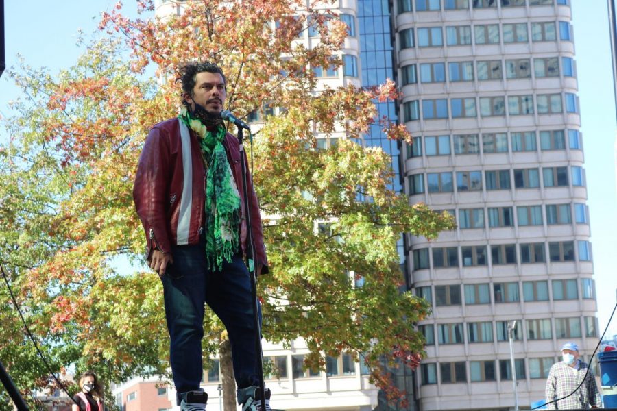 Speaker Jean Luc Pierite at the Climate Justice Strike