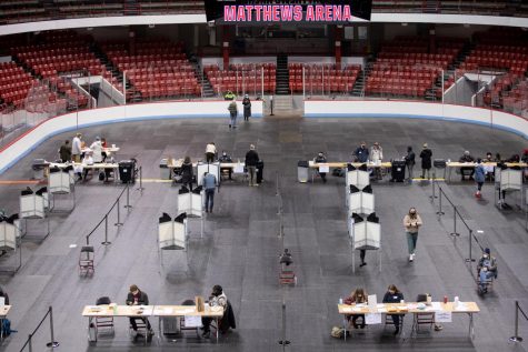 Inside Matthews Arena polling location
