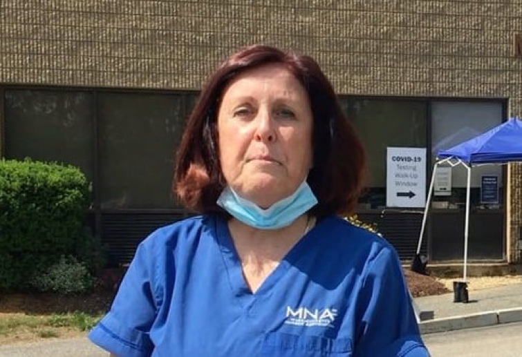 Katie Murphy visits a Massachusetts Nursing Association facility amid the COVID-19 pandemic.