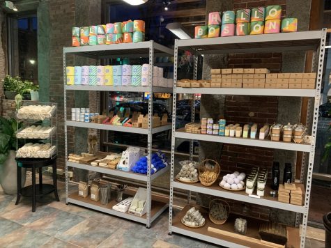 Shelves of eco-friendly products are displayed at UVIDA's new North End location.