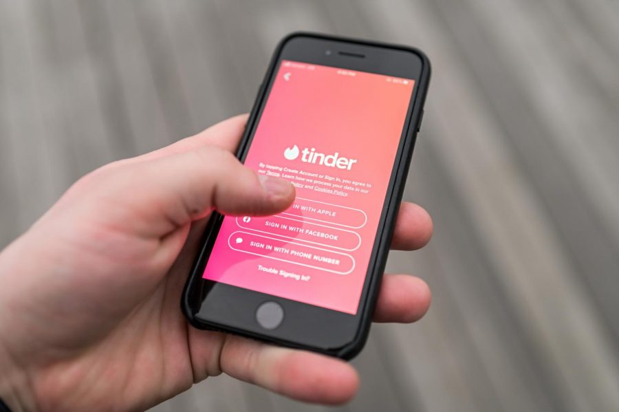 Login screen of the popular online dating app Tinder.
