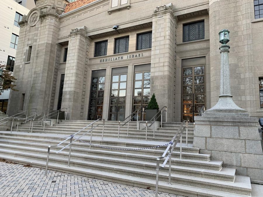 The historic entrance to the Congregation Kehillath Israel synagogue.