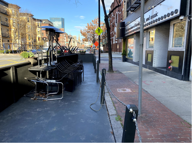 An outdoor seating solution at Daryll’s Corner Kitchen on Columbus Avenue. 