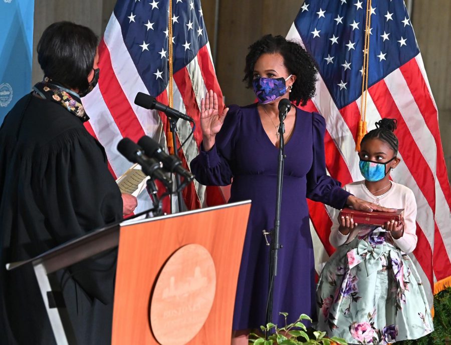 Mayor Kim Janey is sworn in as the 55th Mayor of Boston during a ceremony at Boston City Hall.