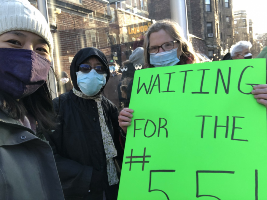 Boston City Councilor At-Large and Mayoral Candidate Michelle Wu at the rally to restore the 55 bus line on Sunday, March 14th in the Fenway neighborhood.