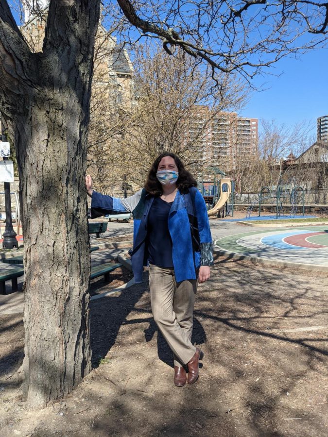 Boston City Councilor Kenzie Bok at a park in Mission Hill.