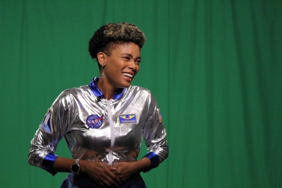 Netia McCray taking on the role of a Mars Explorer on the set of mLab, Mbadika’s educational TV show promoting STEM with a twist of pop culture.