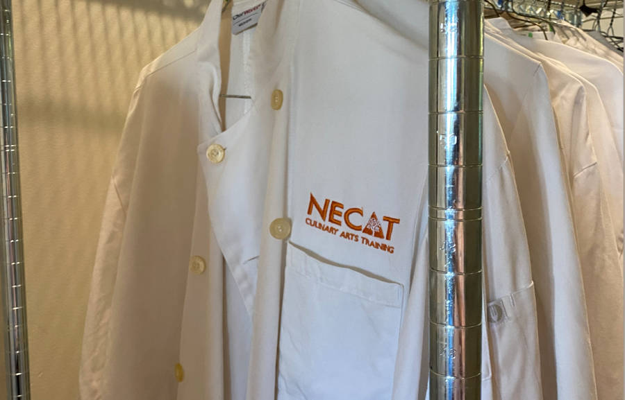 Photo of a culinary uniform at NECAT headquarters.