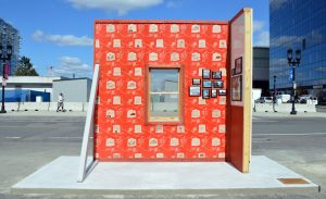 A photograph of Boston artist Pat Falcos innovative housing solution design in Seaport
