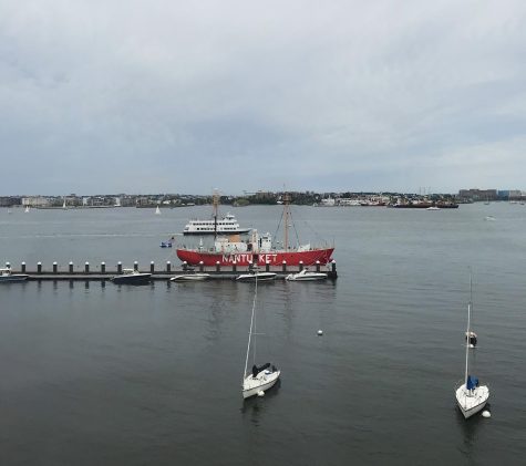 A view of the Boston Harbor from the Seaport district in 2019.