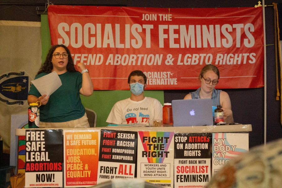 Spokespeople from Social Feminists address concerns over abortion and LGBTQIA rights.  