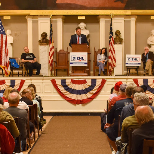 Diehl speaks at a rally ahead of Election week.