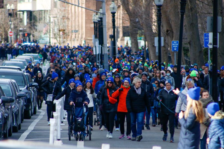 Approximately 3,000 people walked in the Winter Walk march on Sunday in Boston.