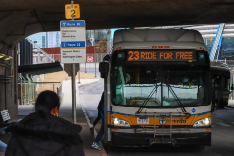 The free Route 23 bus arrives at Ruggles Station. This is one of the most active lines in the whole system and has been fare-free for almost a year.