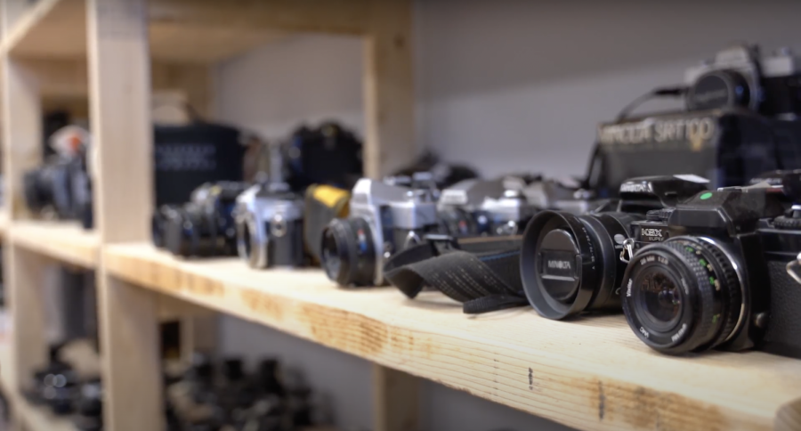 Film cameras at CatLABS, an analog camera store and film processing lab in Jamaica Plain.
