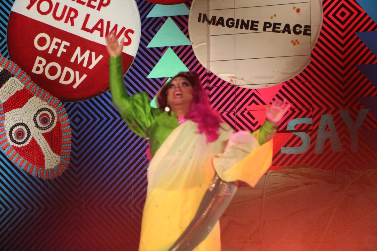 Gallery or featured image__ Drag Queen LaWhore Vagistan emcee'd the unveiling of Gibson's mural, performing a number of pop hits and introducing a number of other drag queens to the stage