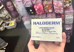 Haloderm skin-lightening soap found in Kiki Beauty Supply in Roxbury on Nov. 4, 2025. 