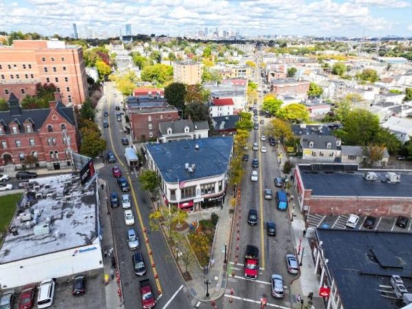 An aerial view of the Fields Corner neighborhood in Dorchester.

Photo from the City of Boston Planning Department.