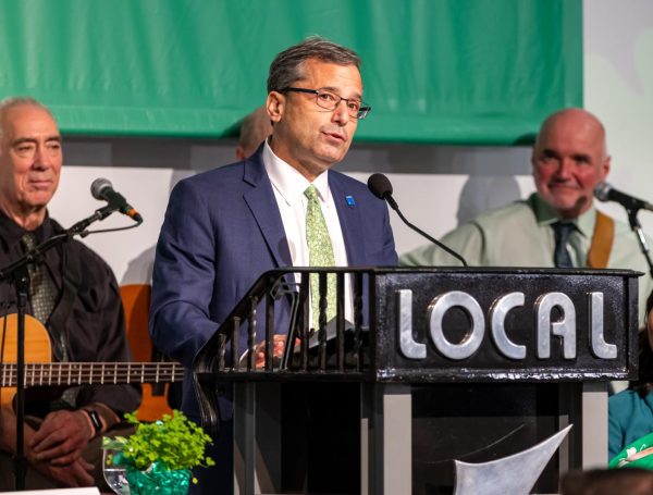 Josh Kraft at St. Patrick's Day breakfast in South Boston in March 2025. Photo: Massachusetts Governor’s Press Office