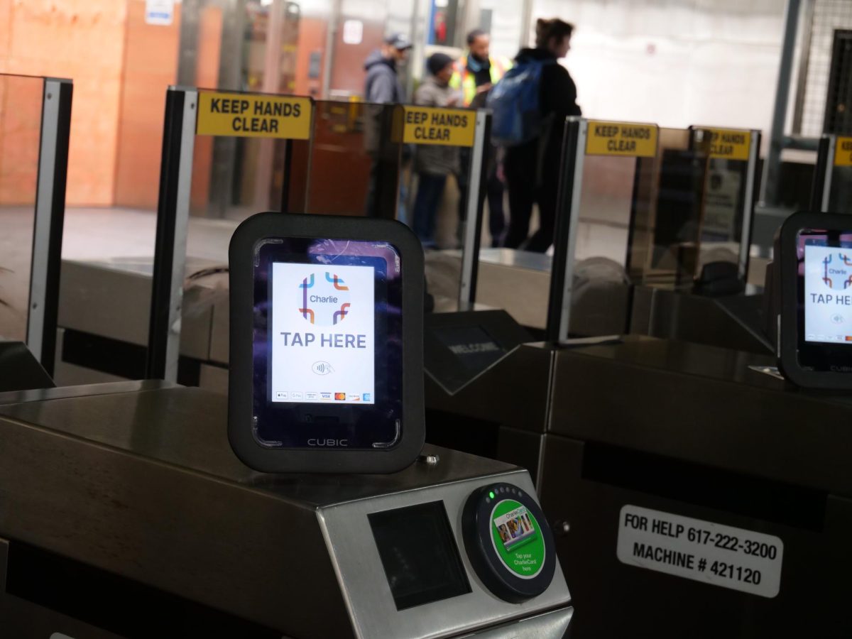 A CharlieCard tap reader at the entrance to Ruggles Station. 