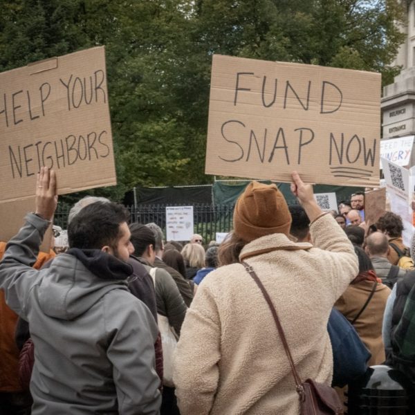 Protesters call for the release of SNAP benefits outside the Massachusetts State House in Boston on Oct. 29.
